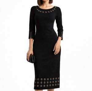 Calvin Klein Grommet Poly Knit Midi Dress Black Medium